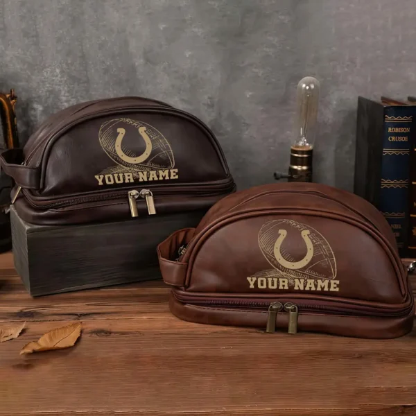 Indianapolis Colts Men’s Leather Toiletry Bag Dopp Kit Bag SPTHMSLTB014 - Image 4