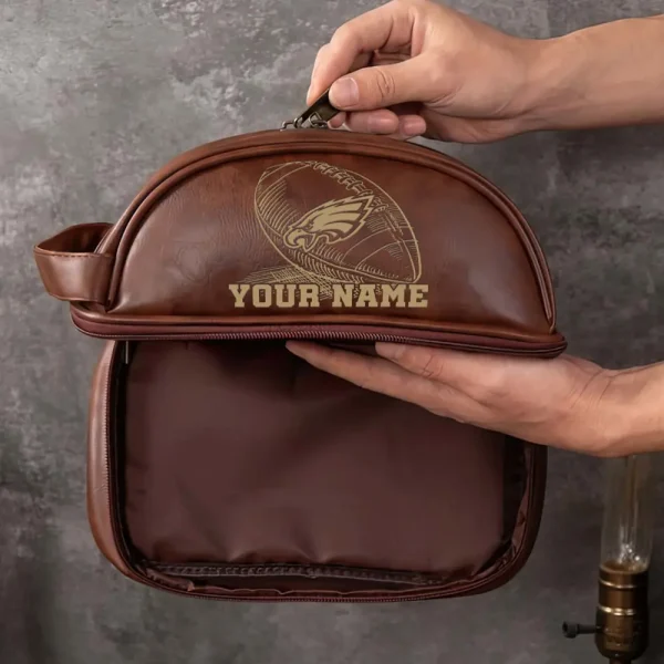 Philadelphia Eagles Men’s Leather Toiletry Bag Dopp Kit Bag SPTHMSLTB026 - Image 5