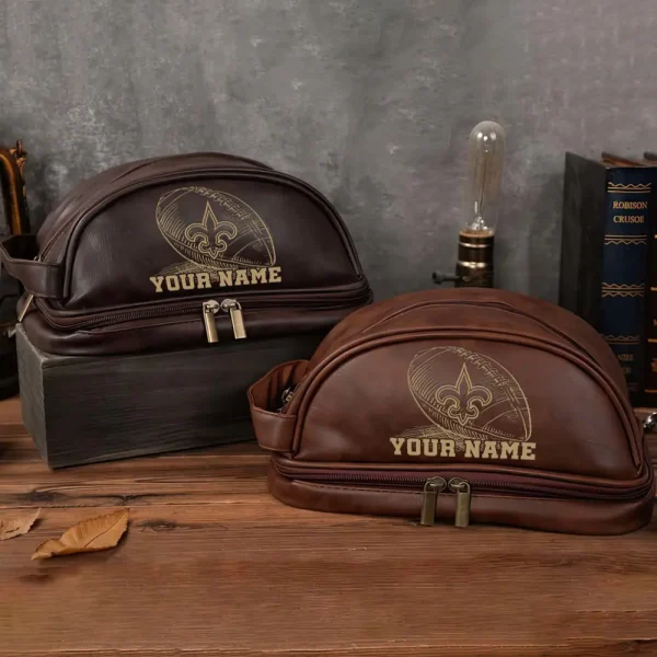 New Orleans Saints Men’s Leather Toiletry Bag Dopp Kit Bag SPTHMSLTB023 - Image 4