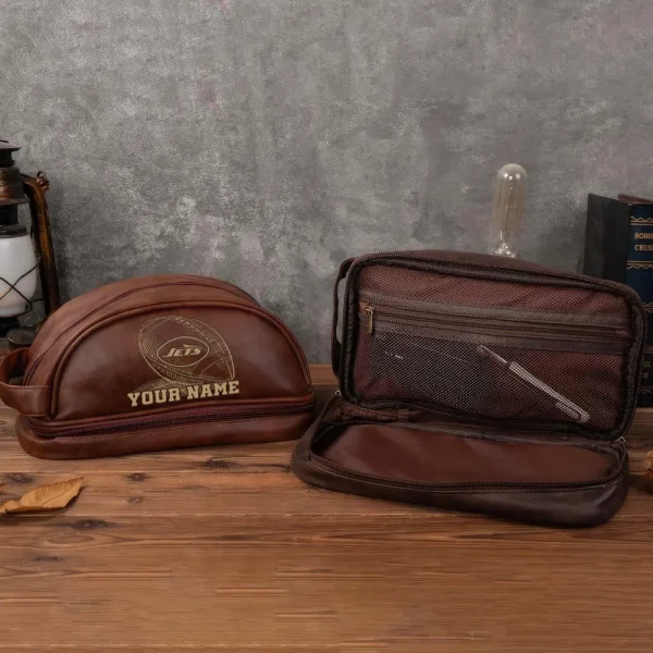 New York Jets Men’s Leather Toiletry Bag Dopp Kit Bag SPTHMSLTB025 - Image 5