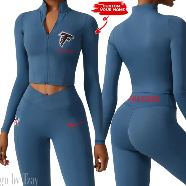 Atlanta Falcons Zipper Sports Top Women Gym Long Sleeve for Fitness SPTZSTW002 - Image 2