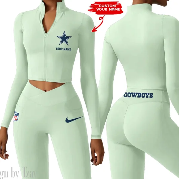 Dallas Cowboys Zipper Sports Top Women Gym Long Sleeve for Fitness SPTZSTW009 - Image 4