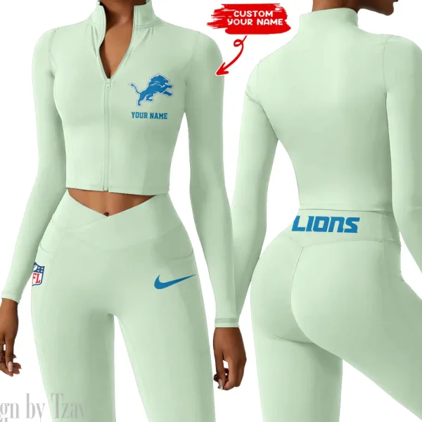 Detroit Lions Zipper Sports Top Women Gym Long Sleeve for Fitness SPTZSTW011 - Image 3