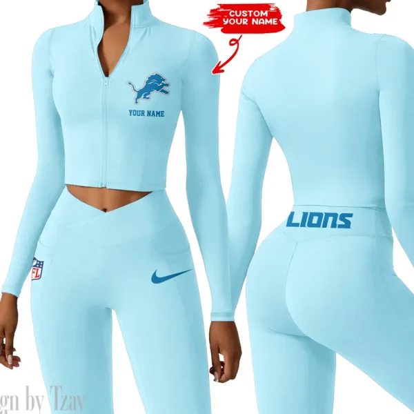 Detroit Lions Zipper Sports Top Women Gym Long Sleeve for Fitness SPTZSTW011 - Image 4