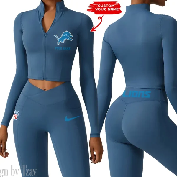 Detroit Lions Zipper Sports Top Women Gym Long Sleeve for Fitness SPTZSTW011