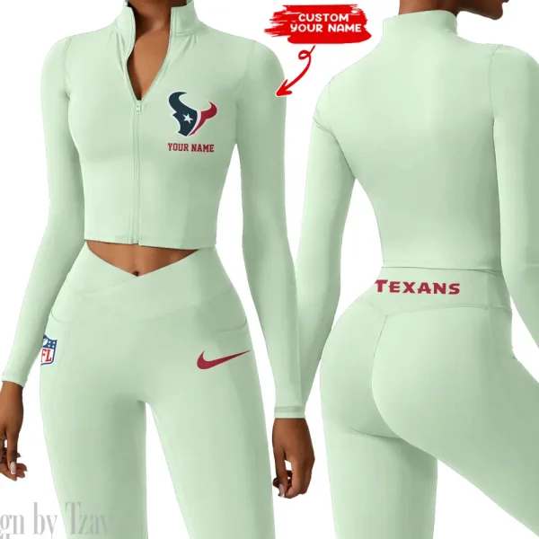 Houston Texans Zipper Sports Top Women Gym Long Sleeve for Fitness SPTZSTW013 - Image 4