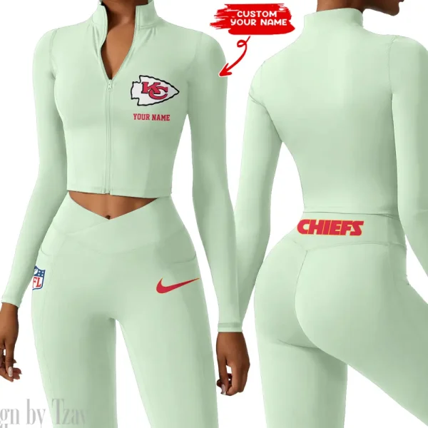 Kansas City Chiefs Zipper Sports Top Women Gym Long Sleeve for Fitness SPTZSTW016 - Image 2