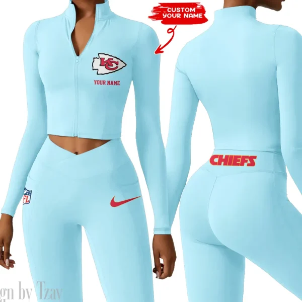 Kansas City Chiefs Zipper Sports Top Women Gym Long Sleeve for Fitness SPTZSTW016 - Image 3