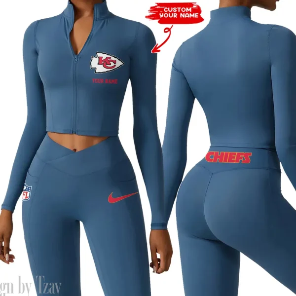 Kansas City Chiefs Zipper Sports Top Women Gym Long Sleeve for Fitness SPTZSTW016 - Image 4