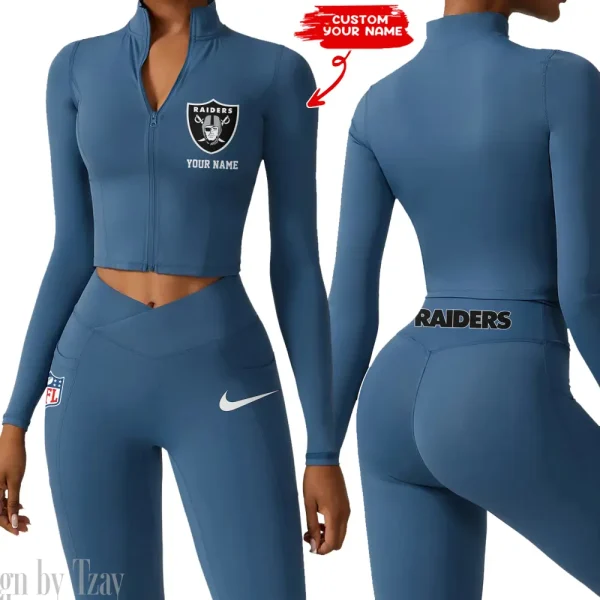 Las Vegas Raiders Zipper Sports Top Women Gym Long Sleeve for Fitness SPTZSTW017 - Image 2