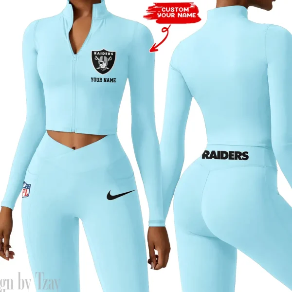 Las Vegas Raiders Zipper Sports Top Women Gym Long Sleeve for Fitness SPTZSTW017 - Image 3