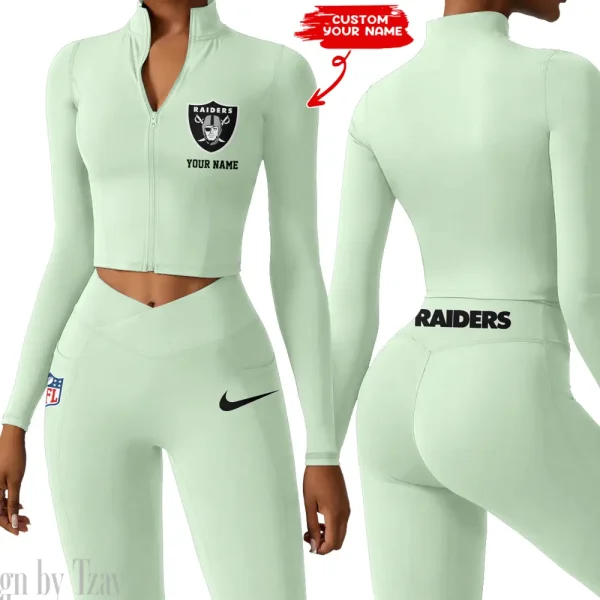 Las Vegas Raiders Zipper Sports Top Women Gym Long Sleeve for Fitness SPTZSTW017 - Image 4