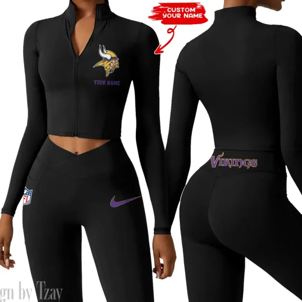Minnesota Vikings Zipper Sports Top Women Gym Long Sleeve for Fitness SPTZSTW021 - Image 2