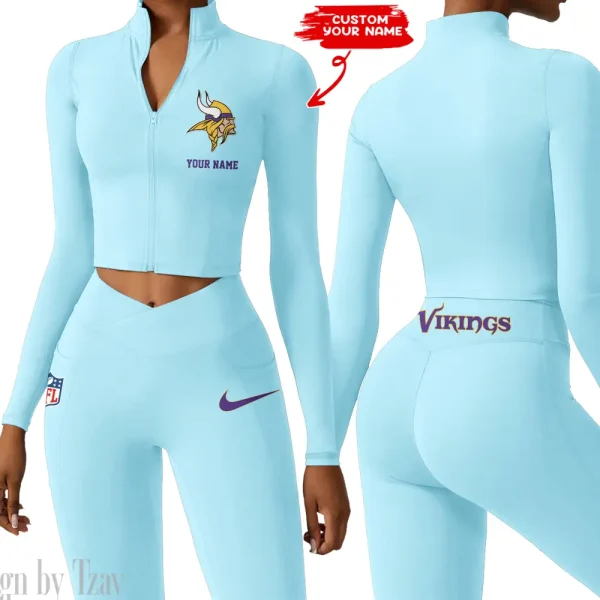 Minnesota Vikings Zipper Sports Top Women Gym Long Sleeve for Fitness SPTZSTW021 - Image 4
