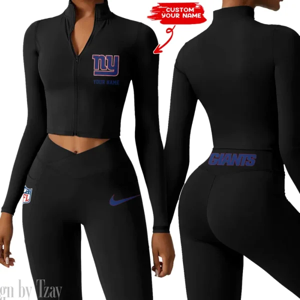 New York Giants Zipper Sports Top Women Gym Long Sleeve for Fitness SPTZSTW024