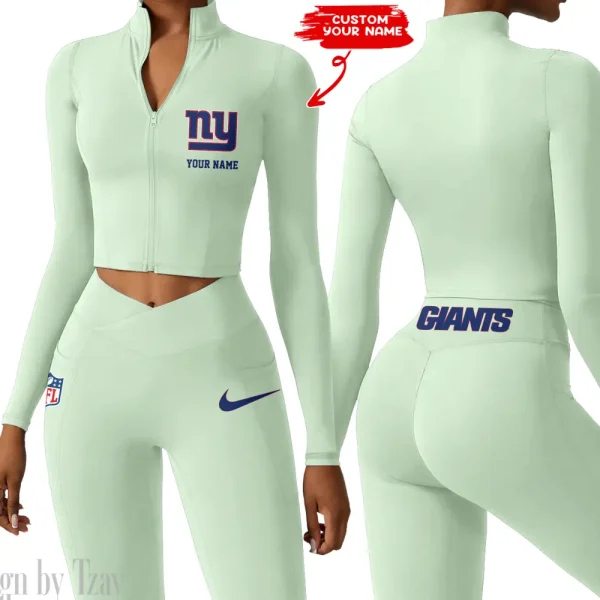 New York Giants Zipper Sports Top Women Gym Long Sleeve for Fitness SPTZSTW024 - Image 2