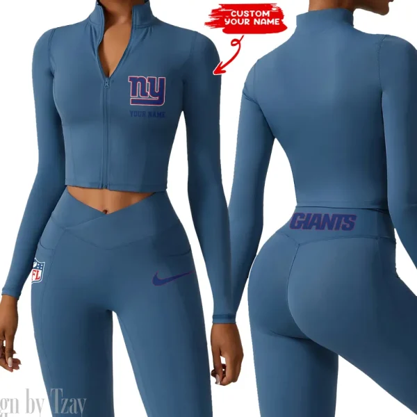 New York Giants Zipper Sports Top Women Gym Long Sleeve for Fitness SPTZSTW024 - Image 3
