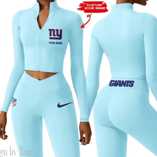 New York Giants Zipper Sports Top Women Gym Long Sleeve for Fitness SPTZSTW024 - Image 4