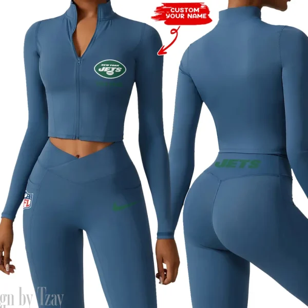 New York Jets Zipper Sports Top Women Gym Long Sleeve for Fitness SPTZSTW025 - Image 3