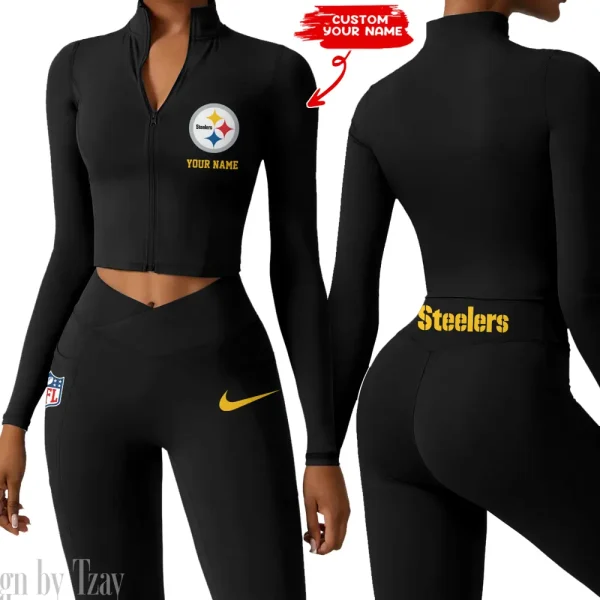 Pittsburgh Steelers Zipper Sports Top Women Gym Long Sleeve for Fitness SPTZSTW027