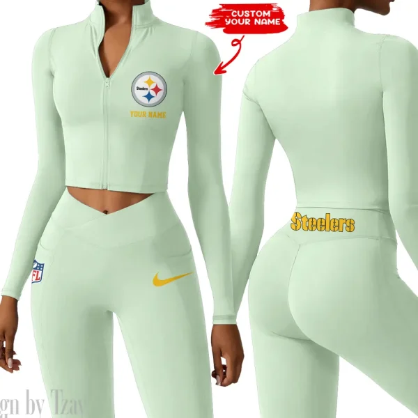 Pittsburgh Steelers Zipper Sports Top Women Gym Long Sleeve for Fitness SPTZSTW027 - Image 3