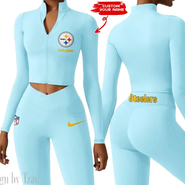 Pittsburgh Steelers Zipper Sports Top Women Gym Long Sleeve for Fitness SPTZSTW027 - Image 4