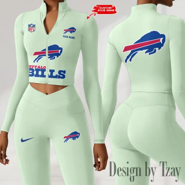 Buffalo Bills Zipper Sports Top Women Gym Long Sleeve for Fitness SPTZSTW036 - Image 2