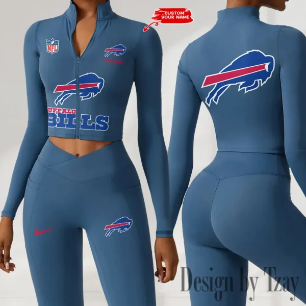 Buffalo Bills Zipper Sports Top Women Gym Long Sleeve for Fitness SPTZSTW036