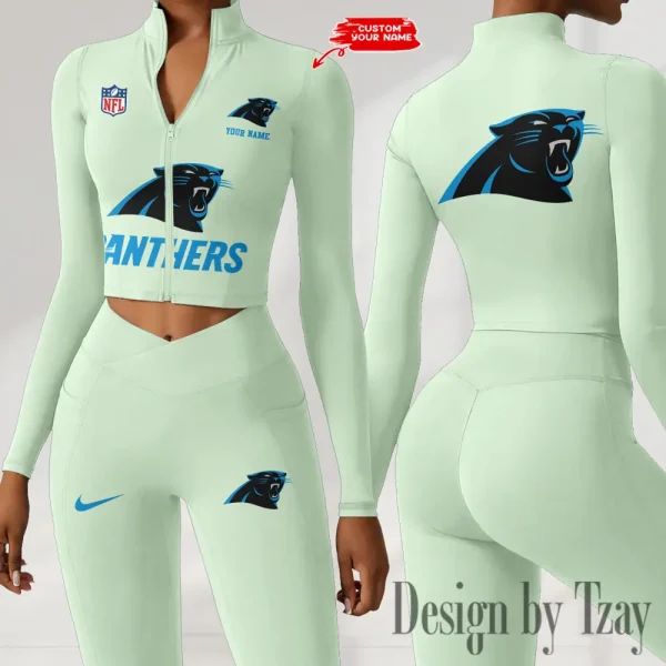 Carolina Panthers Zipper Sports Top Women Gym Long Sleeve for Fitness SPTZSTW037 - Image 3