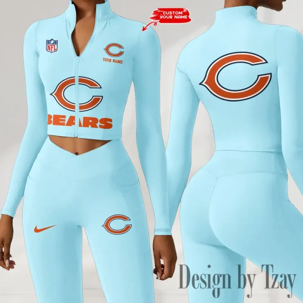 Chicago Bears Zipper Sports Top Women Gym Long Sleeve for Fitness SPTZSTW038 - Image 4