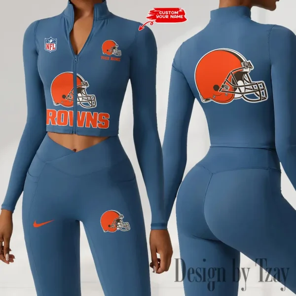 Cleveland Browns Zipper Sports Top Women Gym Long Sleeve for Fitness SPTZSTW040 - Image 2