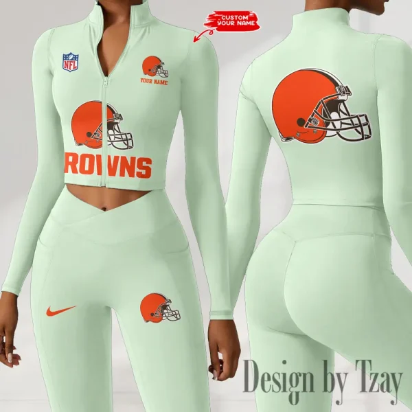 Cleveland Browns Zipper Sports Top Women Gym Long Sleeve for Fitness SPTZSTW040