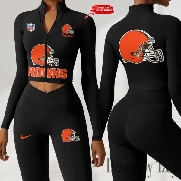 Cleveland Browns Zipper Sports Top Women Gym Long Sleeve for Fitness SPTZSTW040 - Image 4