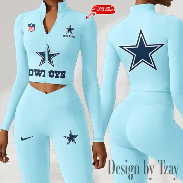 Dallas Cowboys Zipper Sports Top Women Gym Long Sleeve for Fitness SPTZSTW041 - Image 3