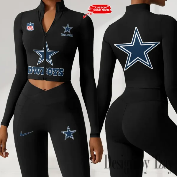 Dallas Cowboys Zipper Sports Top Women Gym Long Sleeve for Fitness SPTZSTW041 - Image 4