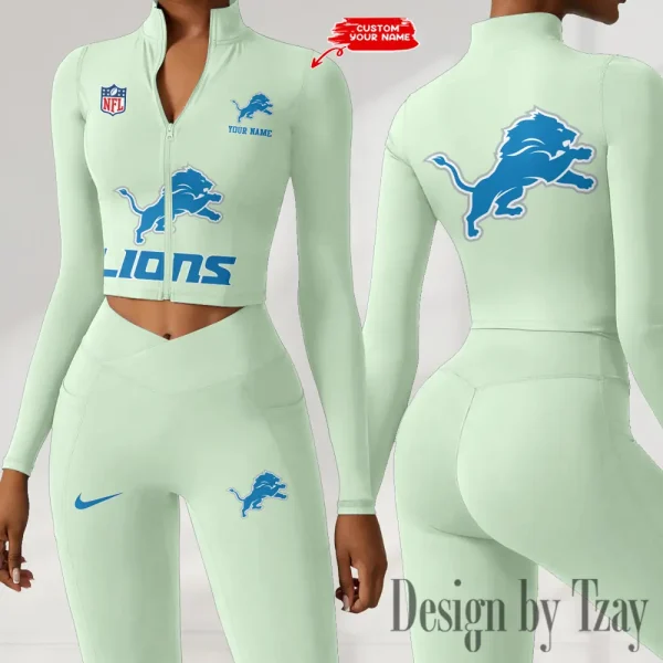 Detroit Lions Zipper Sports Top Women Gym Long Sleeve for Fitness SPTZSTW043 - Image 2