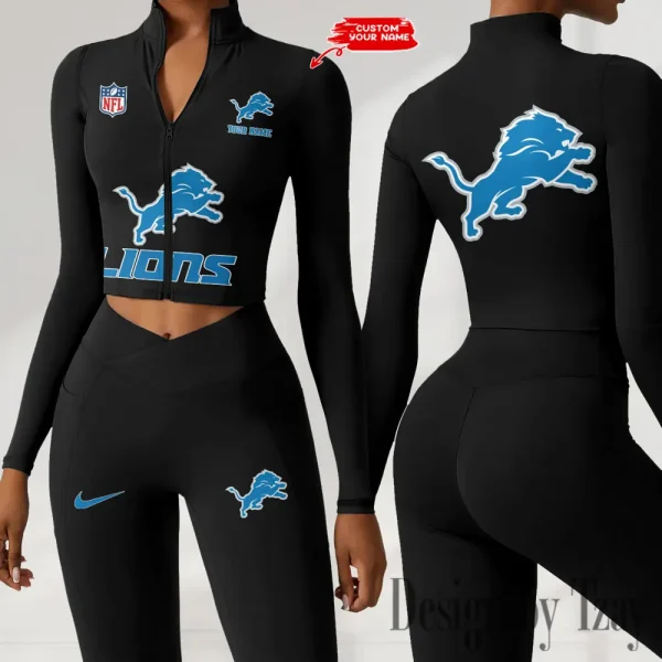 Detroit Lions Zipper Sports Top Women Gym Long Sleeve for Fitness SPTZSTW043 - Image 3