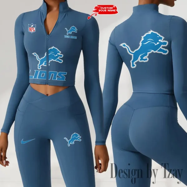 Detroit Lions Zipper Sports Top Women Gym Long Sleeve for Fitness SPTZSTW043 - Image 4