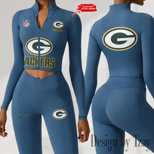 Green Bay Packers Zipper Sports Top Women Gym Long Sleeve for Fitness SPTZSTW044 - Image 2