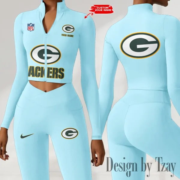 Green Bay Packers Zipper Sports Top Women Gym Long Sleeve for Fitness SPTZSTW044 - Image 3