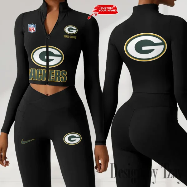 Green Bay Packers Zipper Sports Top Women Gym Long Sleeve for Fitness SPTZSTW044 - Image 4