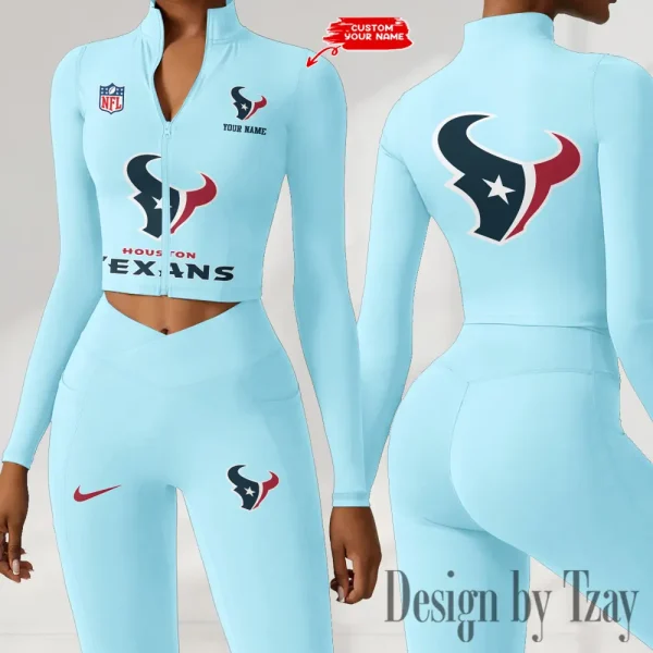 Houston Texans Zipper Sports Top Women Gym Long Sleeve for Fitness SPTZSTW045 - Image 2