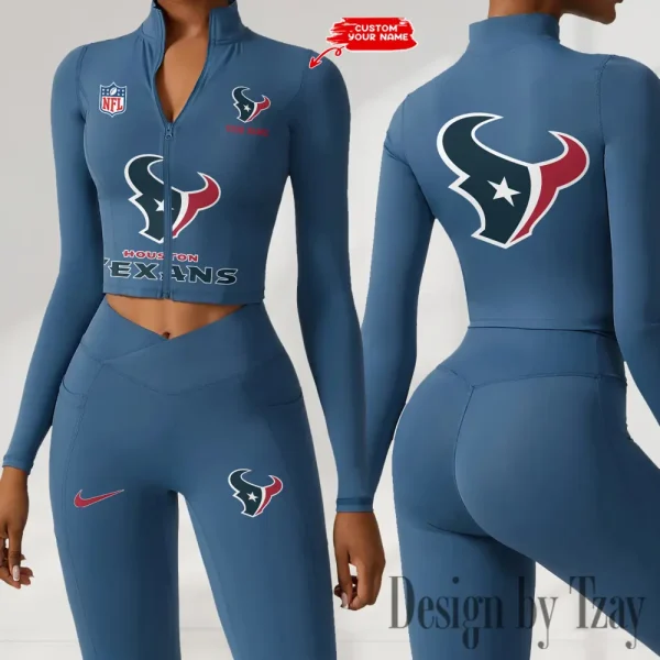 Houston Texans Zipper Sports Top Women Gym Long Sleeve for Fitness SPTZSTW045 - Image 3