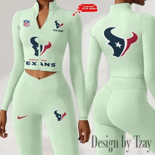 Houston Texans Zipper Sports Top Women Gym Long Sleeve for Fitness SPTZSTW045 - Image 4