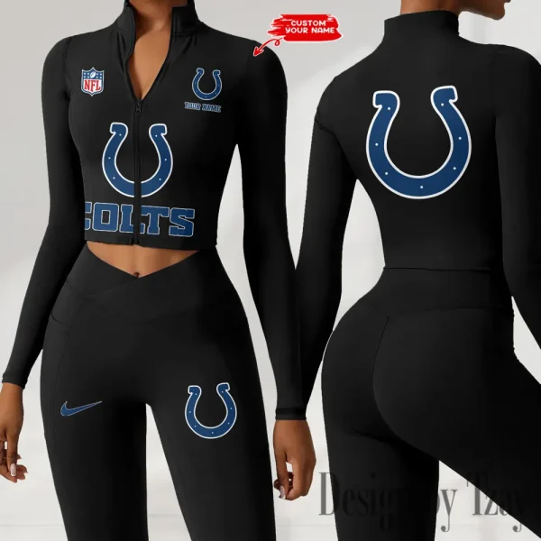 Indianapolis Colts Zipper Sports Top Women Gym Long Sleeve for Fitness SPTZSTW046 - Image 2