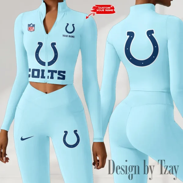 Indianapolis Colts Zipper Sports Top Women Gym Long Sleeve for Fitness SPTZSTW046 - Image 3