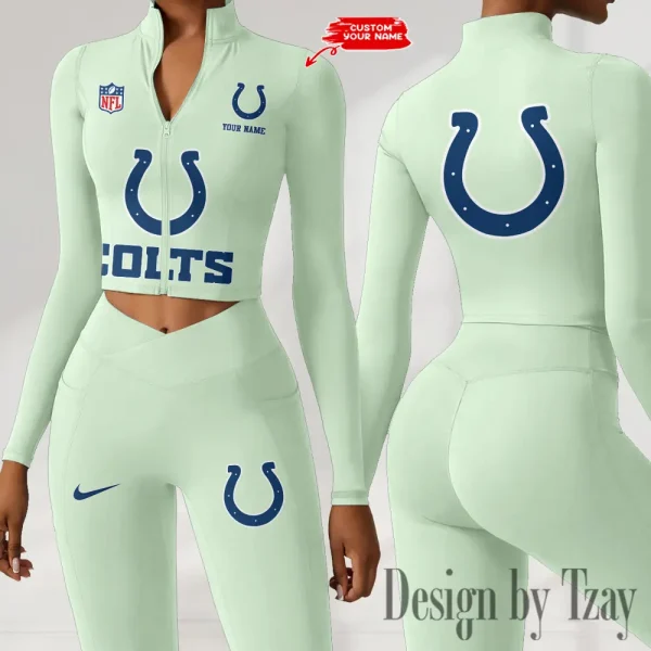 Indianapolis Colts Zipper Sports Top Women Gym Long Sleeve for Fitness SPTZSTW046 - Image 4