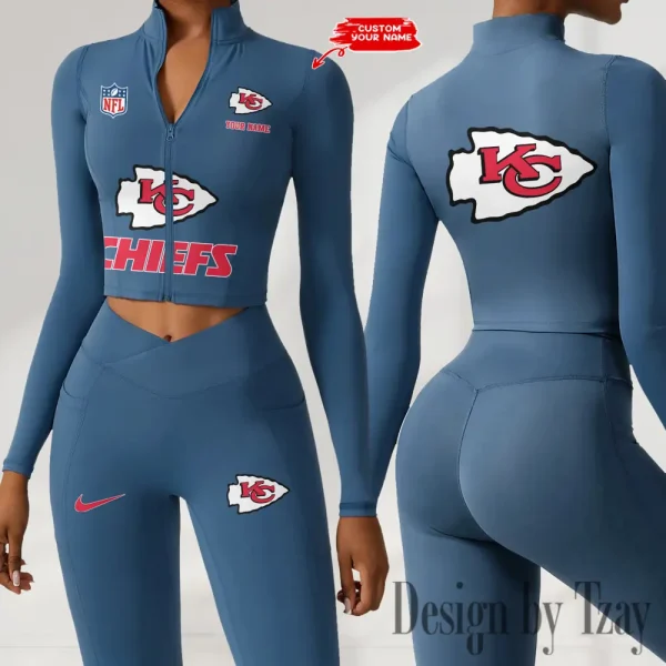 Kansas City Chiefs Zipper Sports Top Women Gym Long Sleeve for Fitness SPTZSTW048 - Image 2