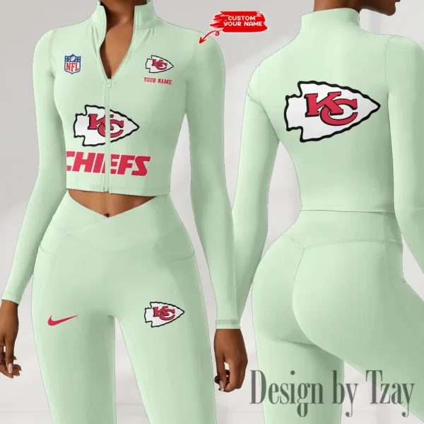 Kansas City Chiefs Zipper Sports Top Women Gym Long Sleeve for Fitness SPTZSTW048 - Image 3