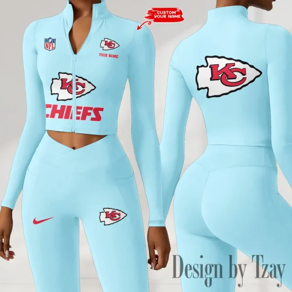 Kansas City Chiefs Zipper Sports Top Women Gym Long Sleeve for Fitness SPTZSTW048 - Image 4